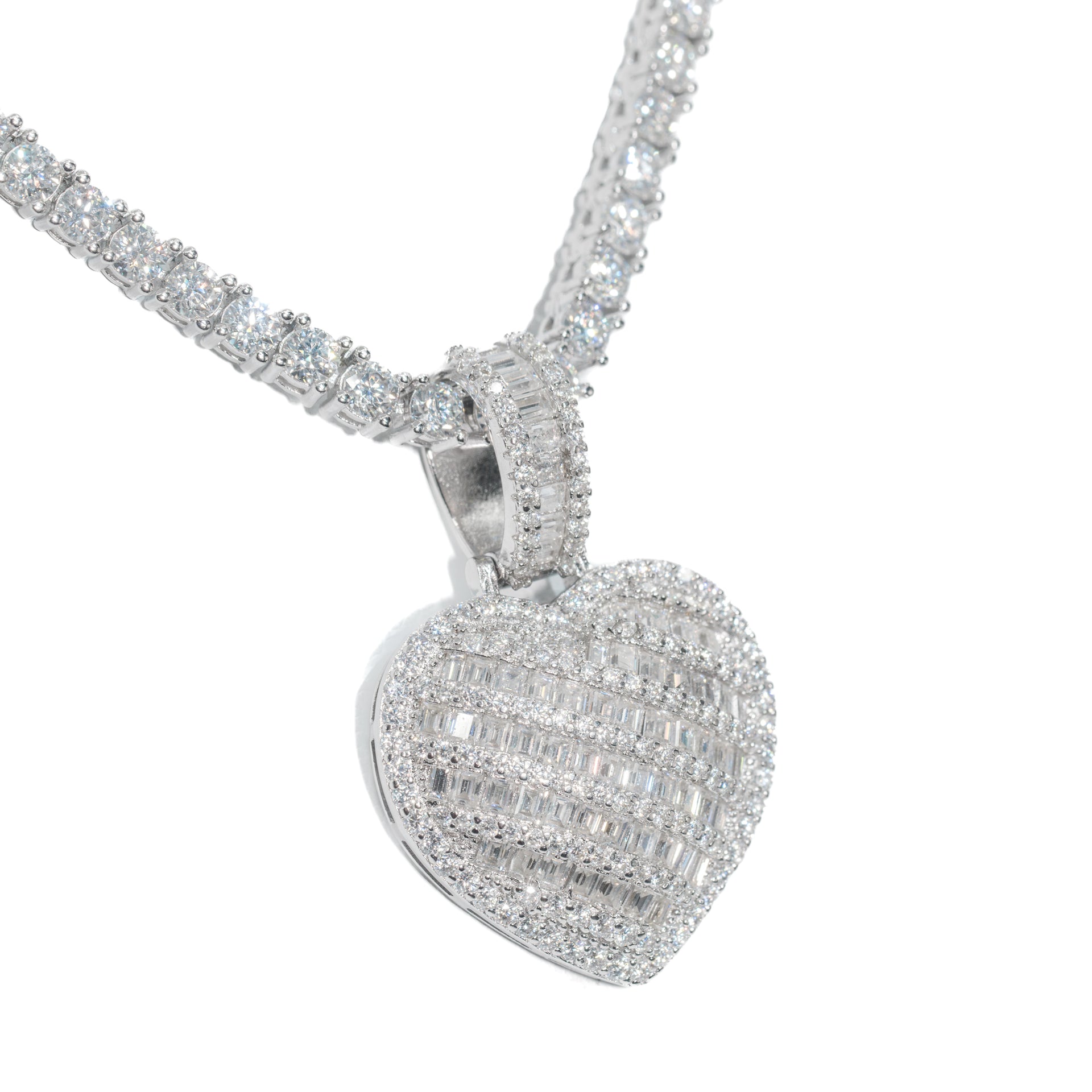 Baguette Heart Set With 4MM Tennis Chain