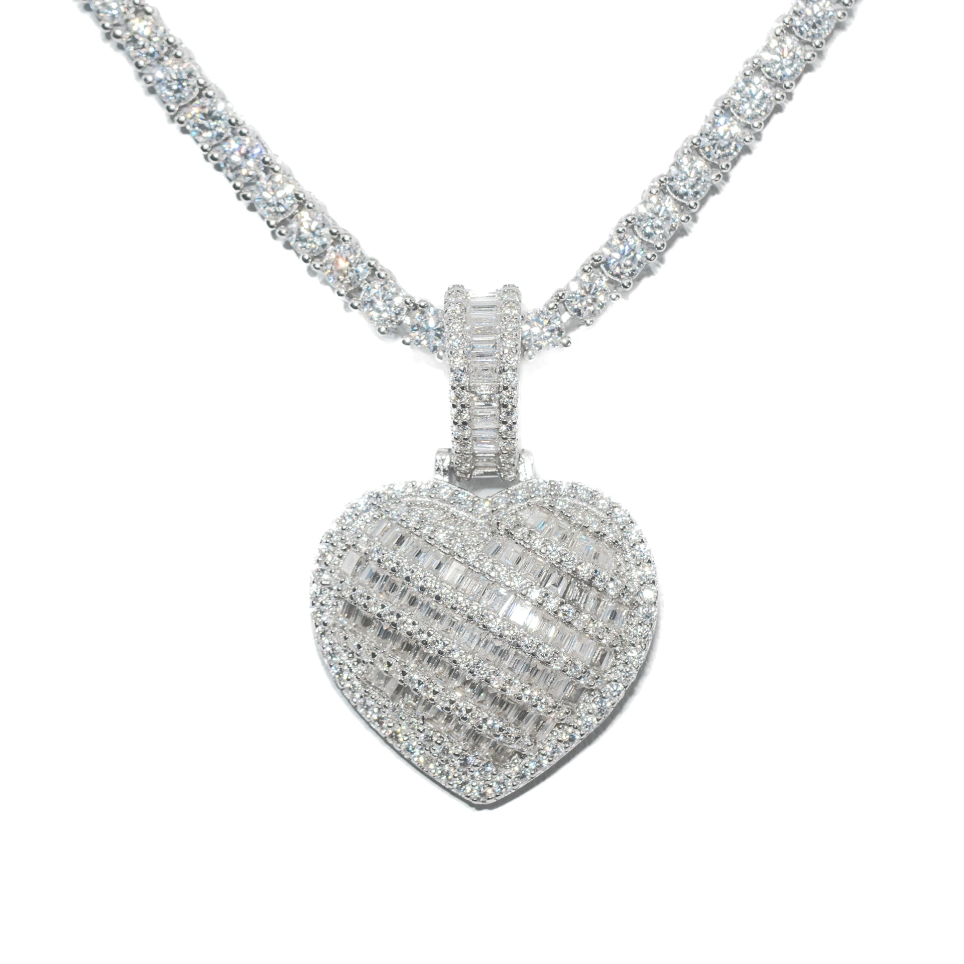 Baguette Heart Set With 4MM Tennis Chain