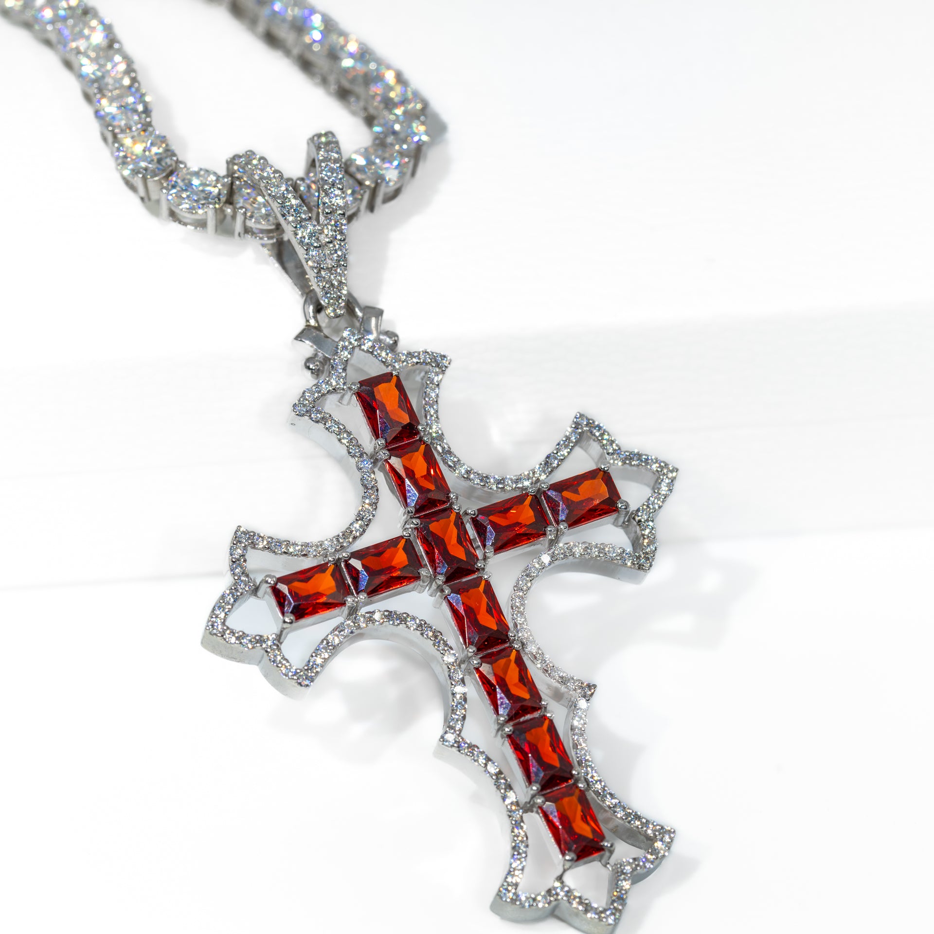 Red Ruby Iced Cross Pendant