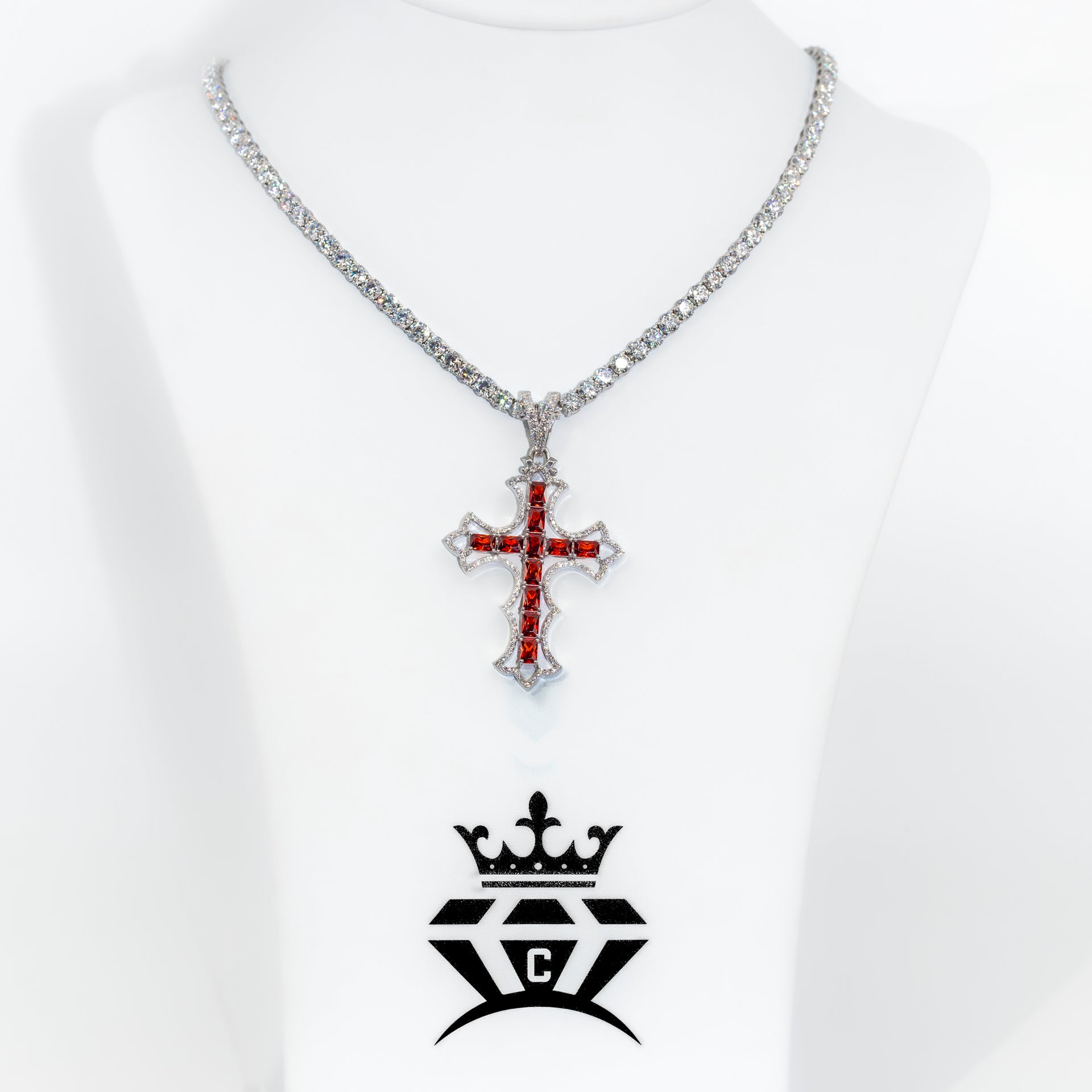 Red Ruby Iced Cross Pendant