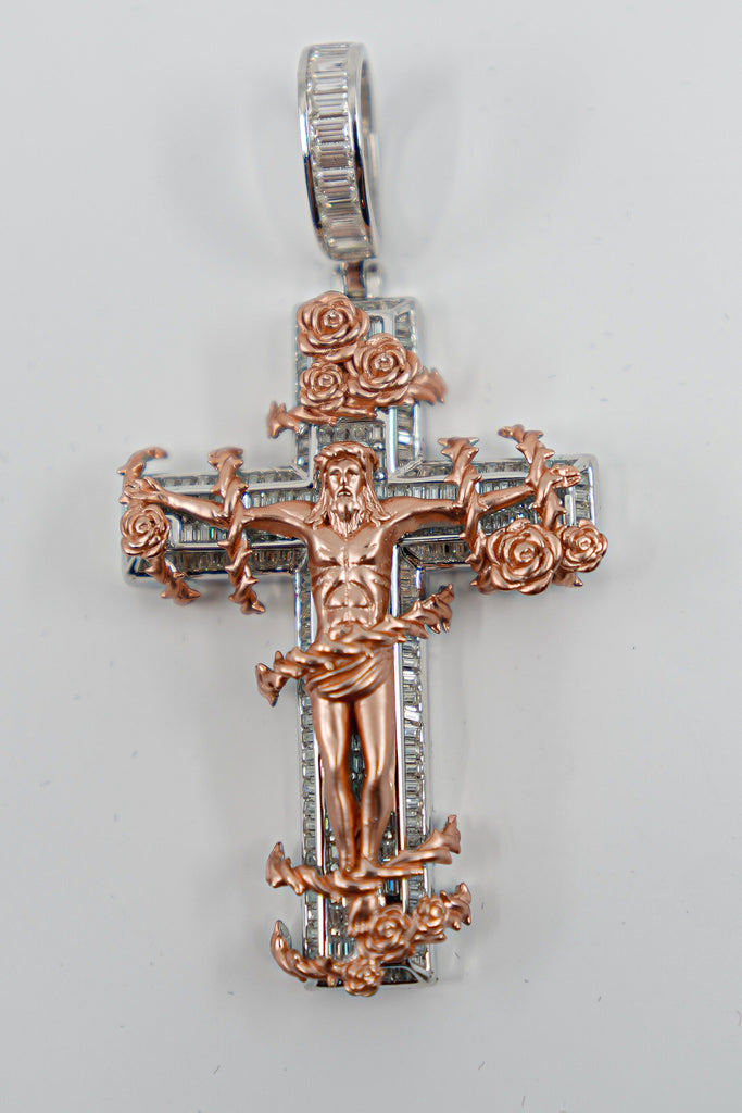 Two Tone Cross Pendant With Baguettes