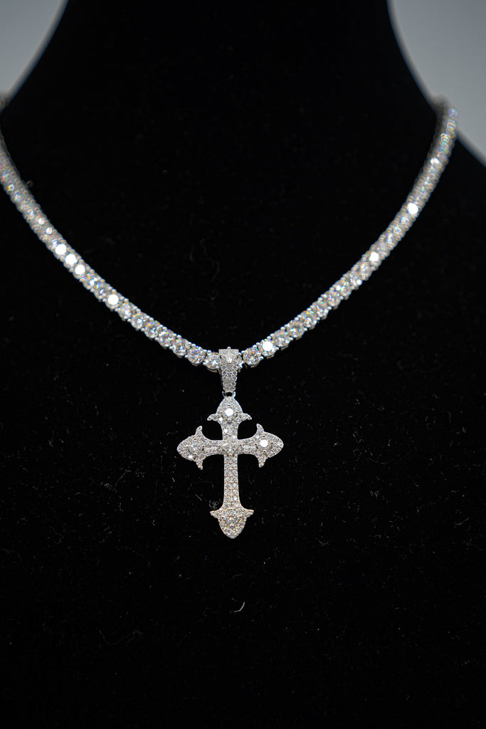 Tennis Chain and Cross Spike Pendant Set