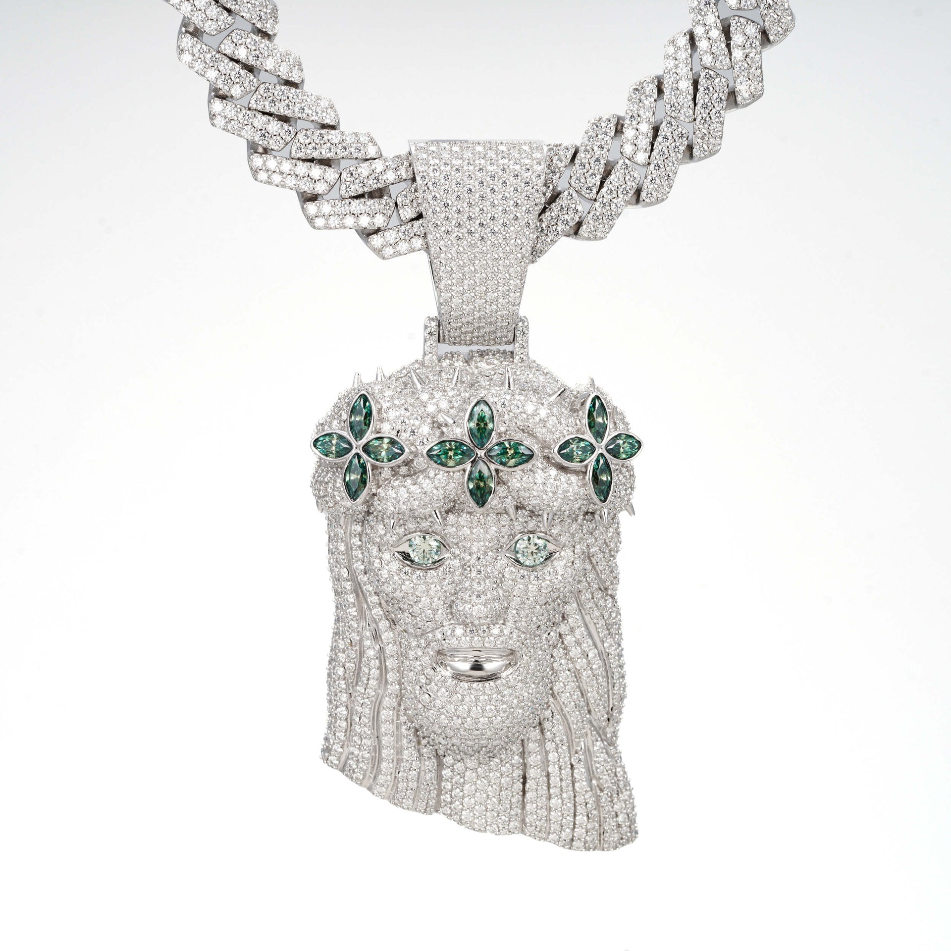 Jesus Pendant Green Stones