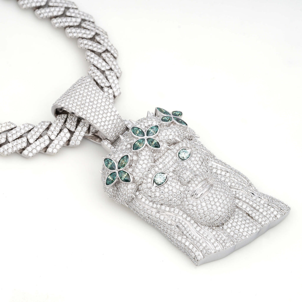 Jesus Pendant Green Stones