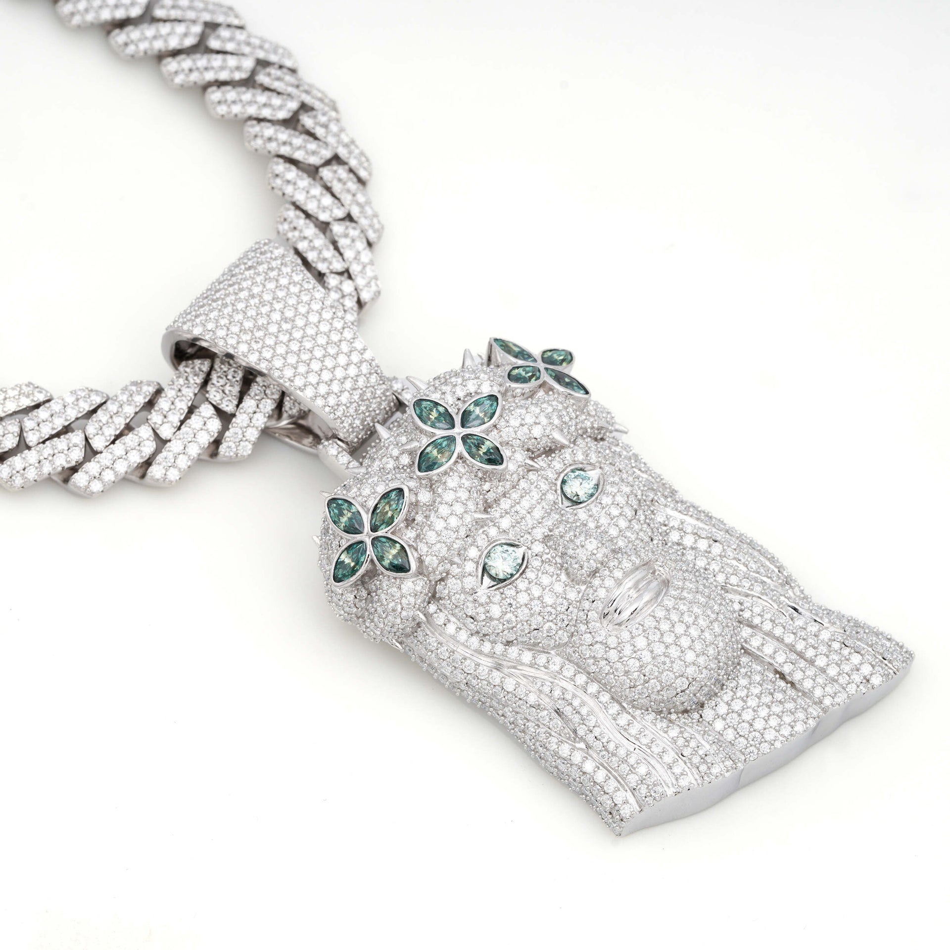 Jesus Pendant Green Stones