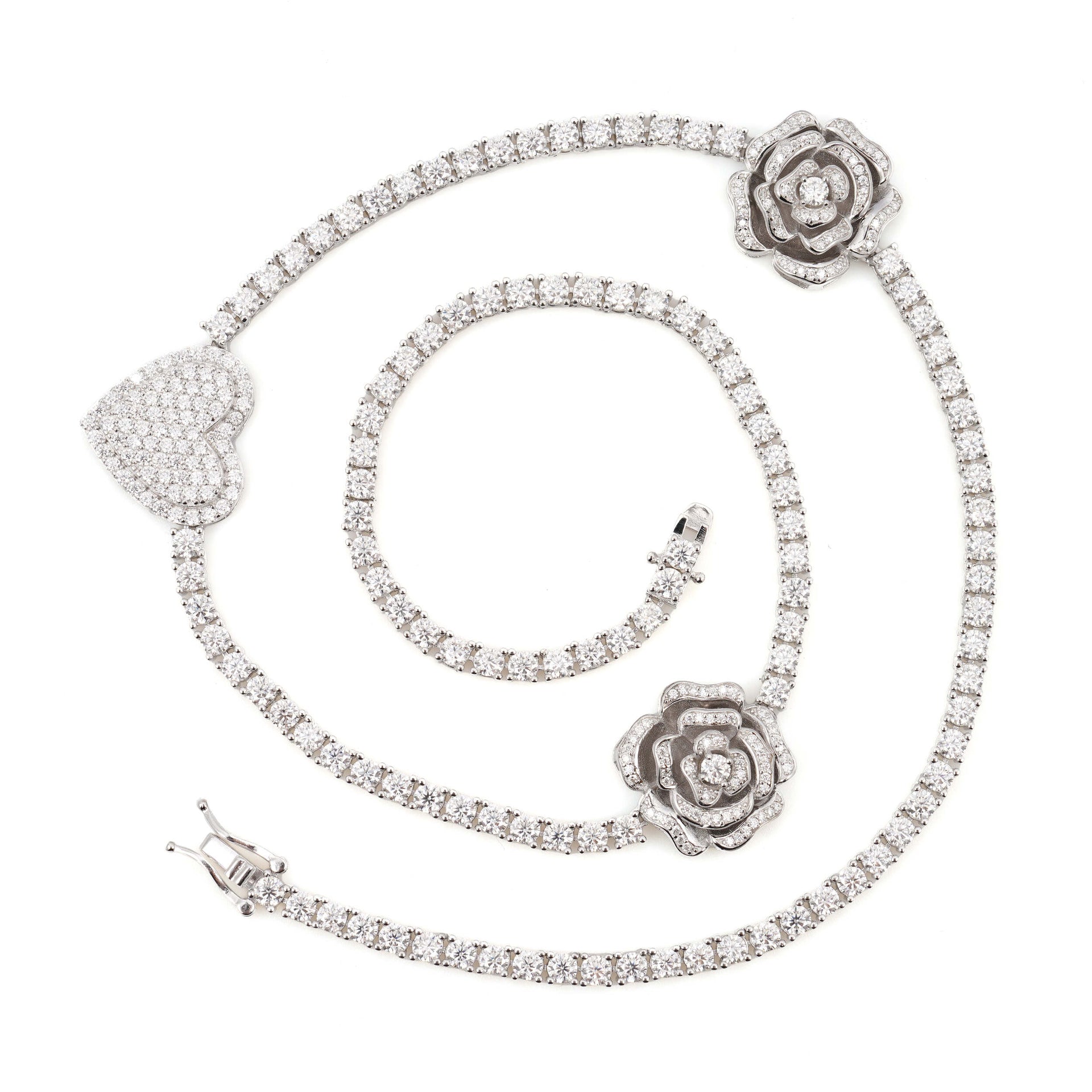 Rose & Heart Tennis Necklace