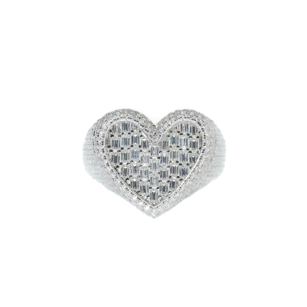 Iced Heart Baguette Ring