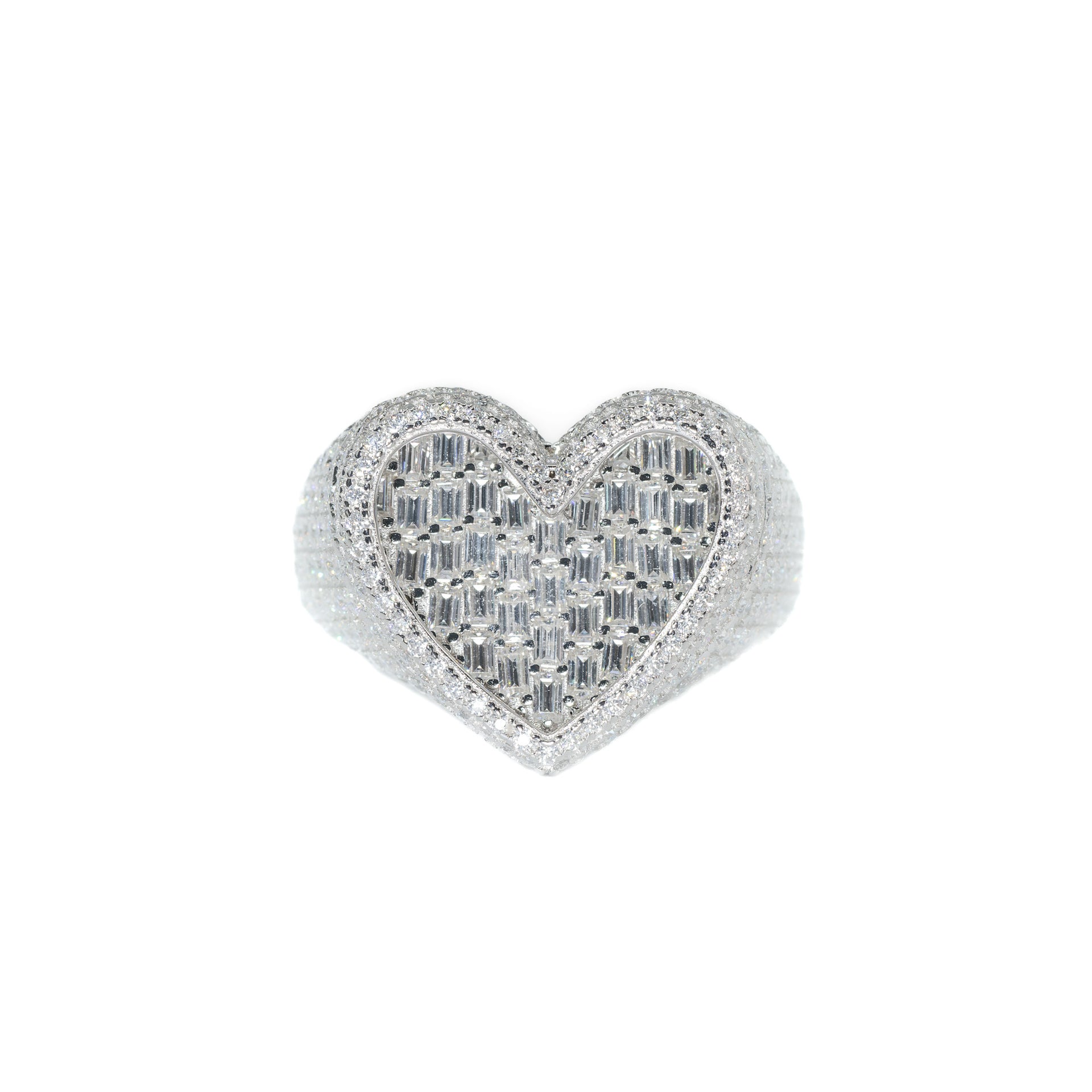 Iced Heart Baguette Ring