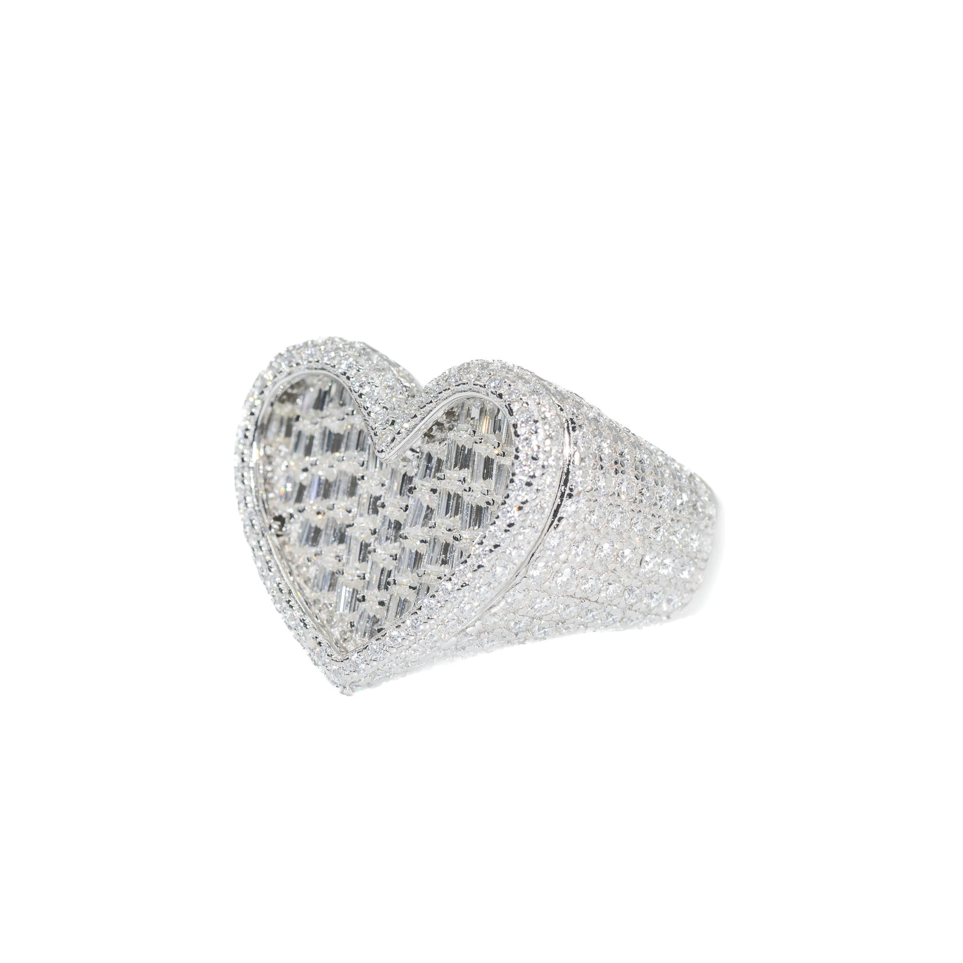 Iced Heart Baguette Ring
