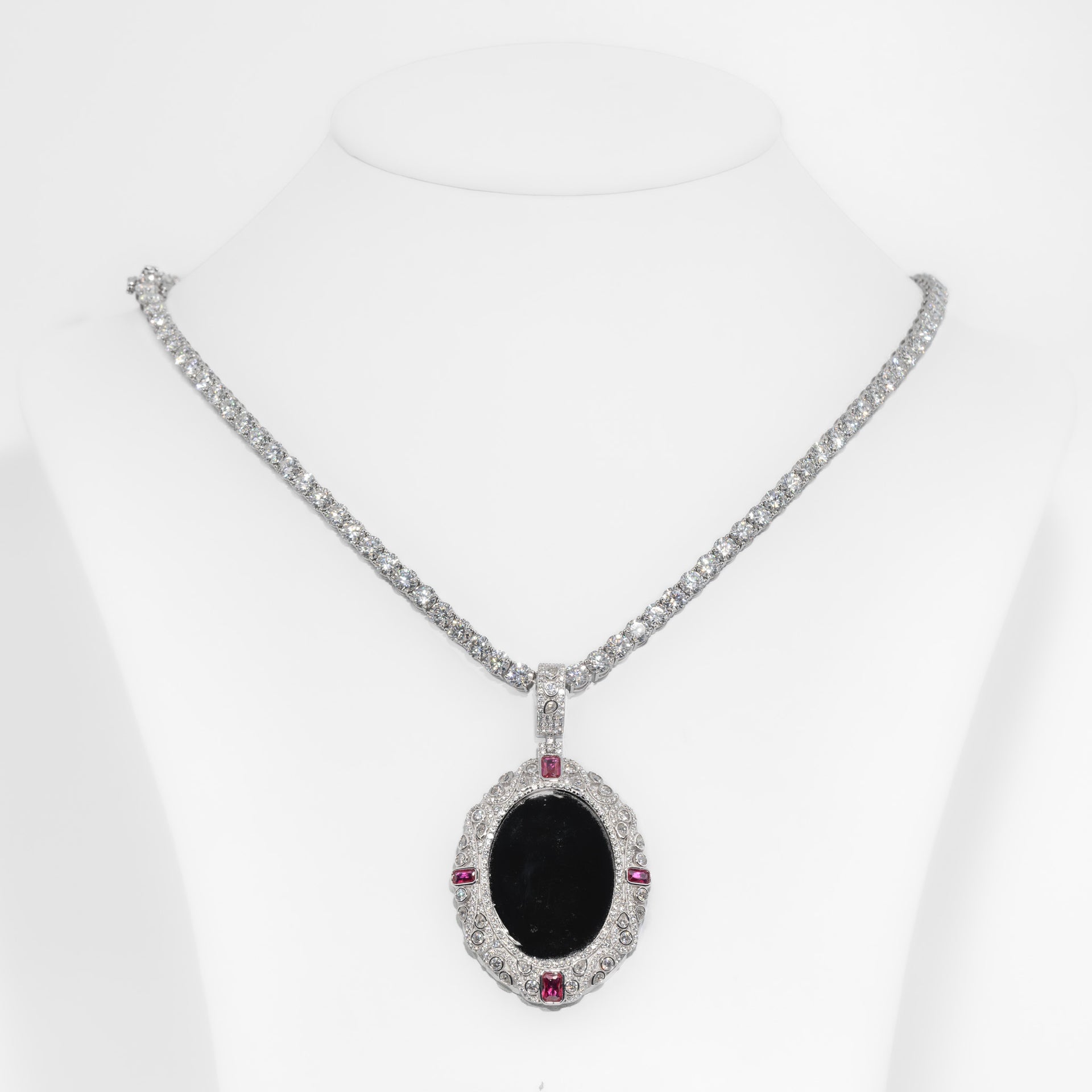 Ruby Halo Onyx Memorial Pendant
