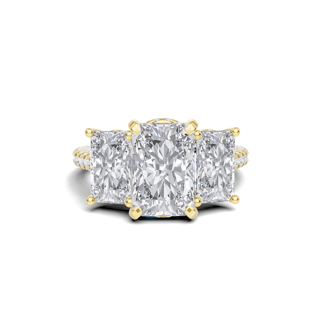 Exquisite Three Stone Pave Ring